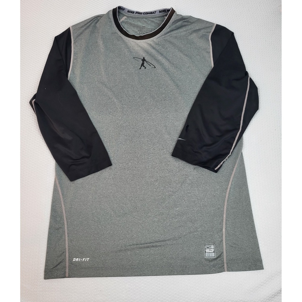 Nike Pro Combat Swing Man Shirt Large Gray‎ Crew Neck Raglan Sports Performance